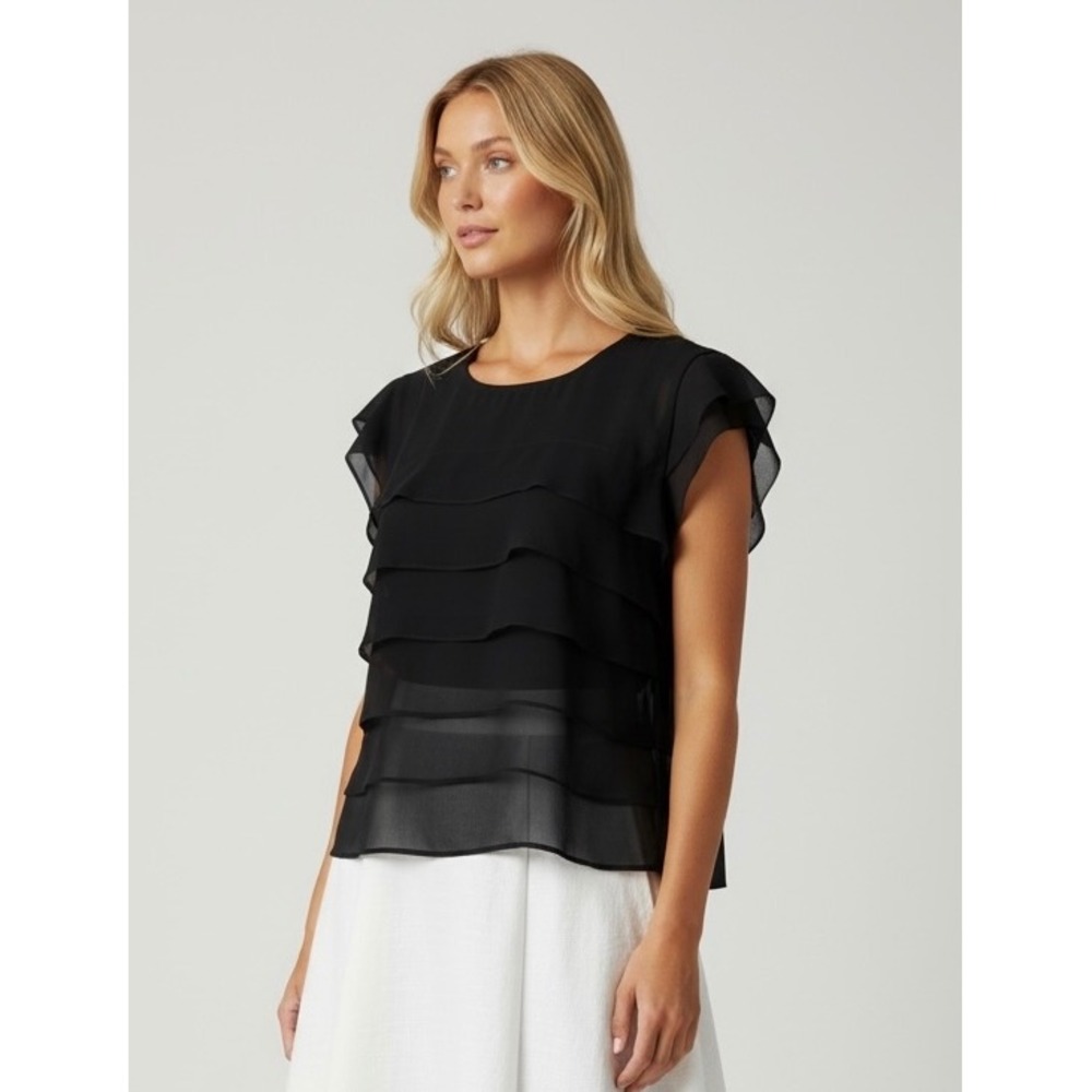 Vintage Y2K American Eagle Outfitters Large Black Tiered Ruffle Sheer Blouse